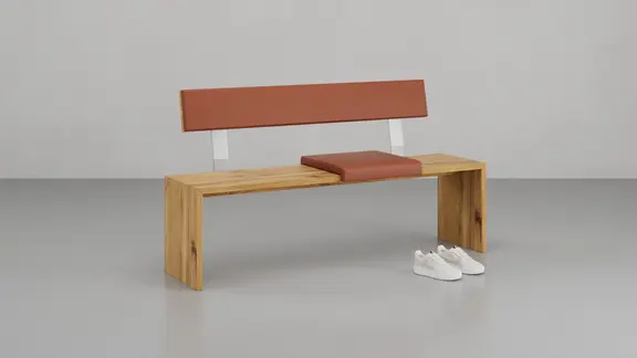 Wangenbank mit gepolsterter Rückenlehne und Edelstahlverbindern